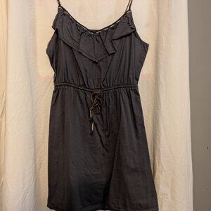 American Eagle Gray Bohemian Ruffle Dress with "Leather" Cording Straps, Size 8